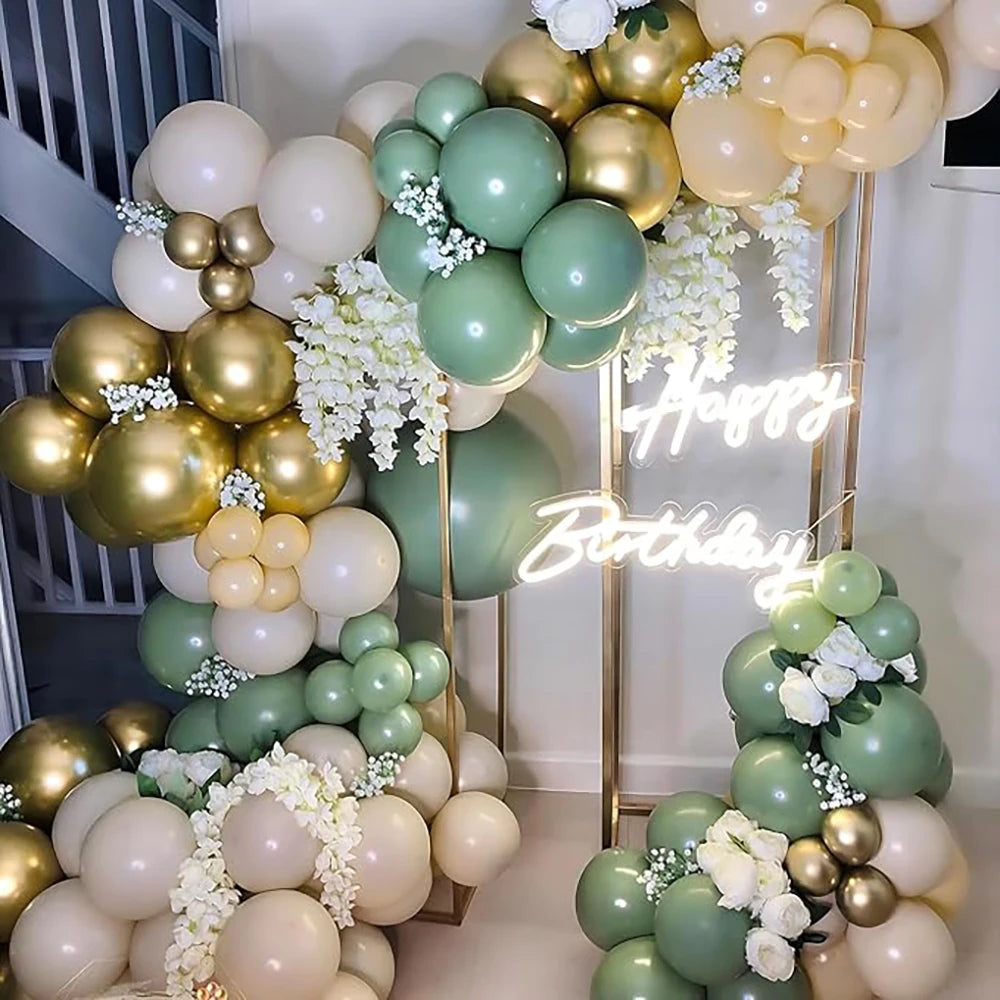 Sage Green Balloons Kit White Sand Metallic Gold Birthday Party Graduation Wedding Anniversary Gender Reveal Decoration Globos