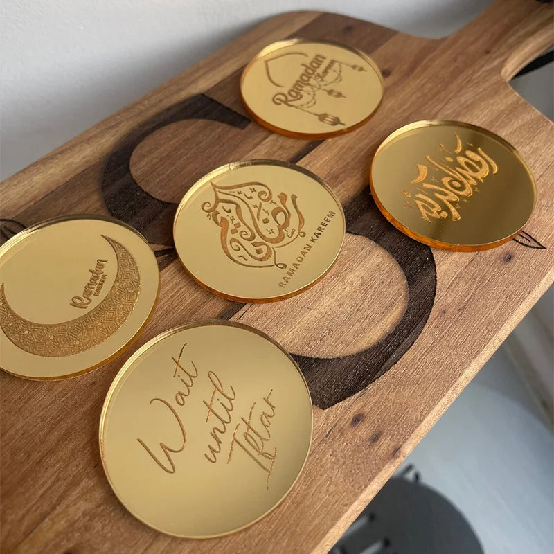5pcs Eid Mubarak Acrylic Disc Cupcake Topper Charm Disc Muslim Islamic Ramadan Kareem Eid Al-Fitr iftar Dessert Table decoration