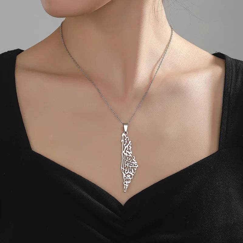Stainless Steel Allah Necklace Arabic Calligraphy Shahada Pendant Necklace Muslim Islamic Jewelry