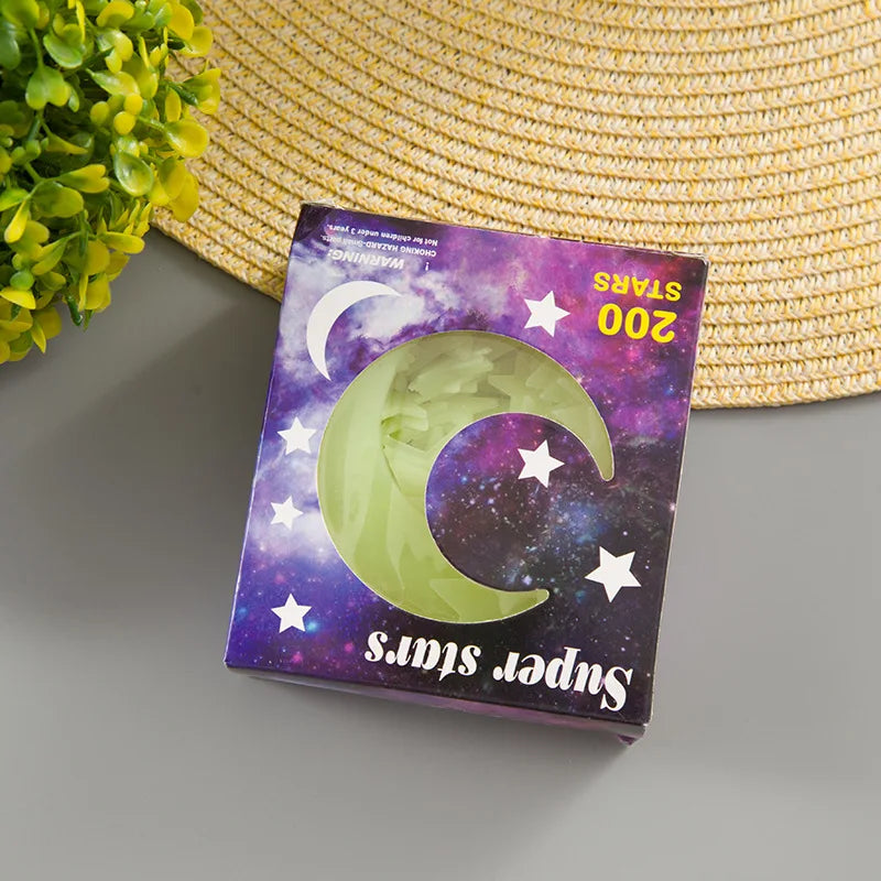 201 Pcs Glow in The Dark Stars and Moon Wall Stickers Night Luminous 3D Fluorescent Adhesive Decorations for Bedroom  Ceiling