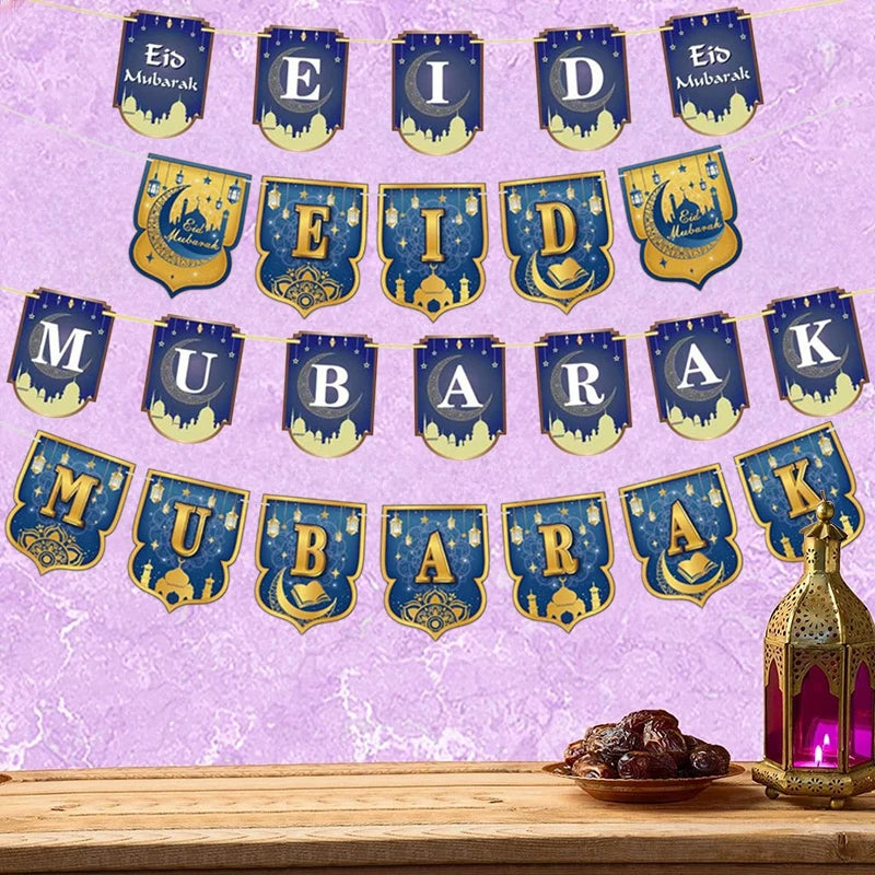 EID Mubarak Banner Ramadan Kareem Decoration 2026 Wall Hanging Flag DIY Making Ramadan Party Supplies Islamic Muslim Home Decor