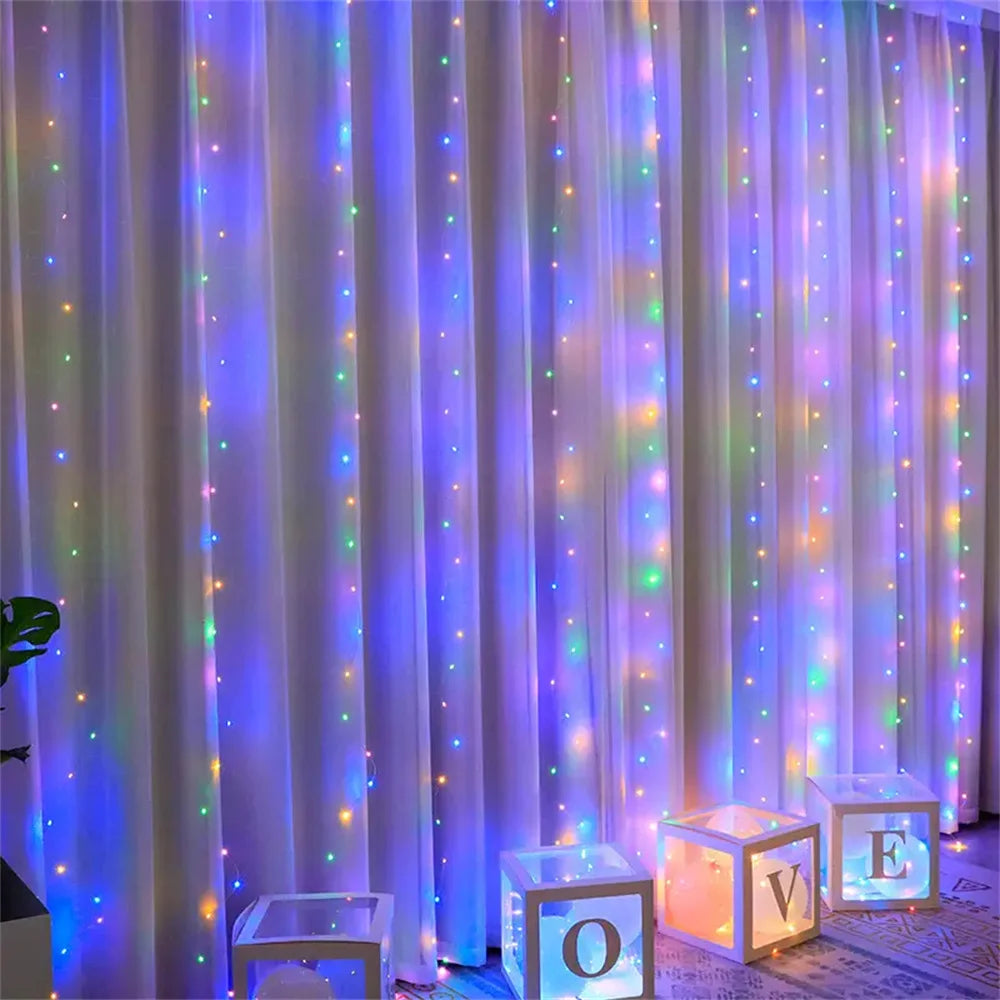 Battery Power LED Fairy Curtain Light String Ramadan Home Decoration 2026 Valentine's Day Eid Mubarak Bedroom Outdoor Decoration