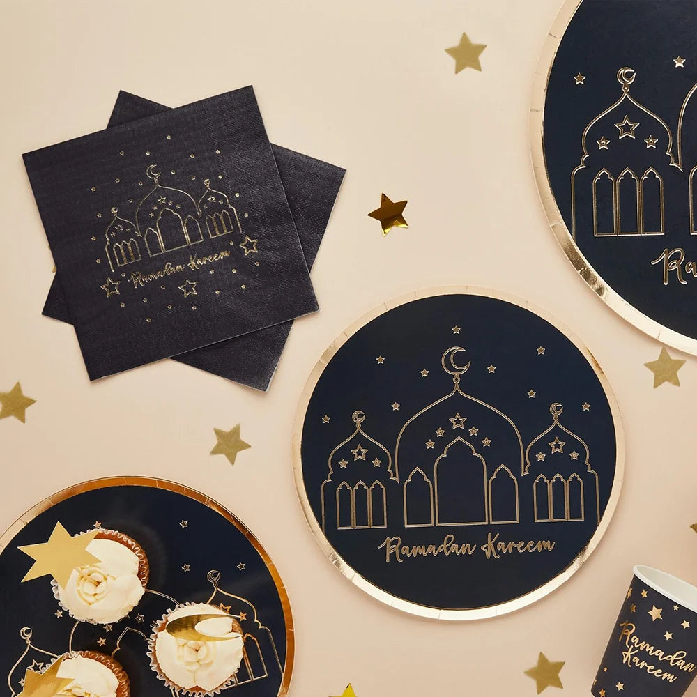 20 Sheets Ramadan Kareem Black Napkins Eid Celebration Party Table Decorations Islamic Holiday Home Accessories Muslim Supplies