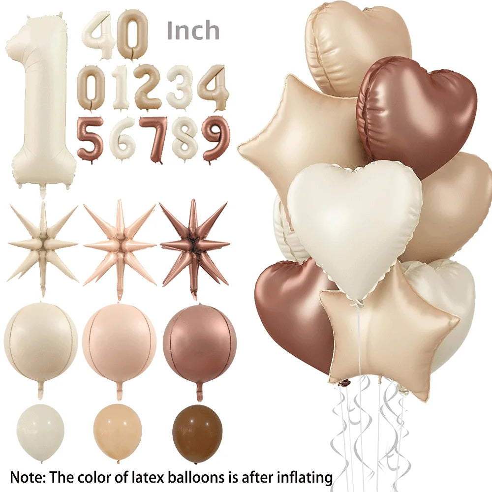 Caramel/Chocolate/Cream Number Balloon Star Heart Foil Helium Ball Kids Adult Girl Birthday Wedding Anniversary Party Decoration