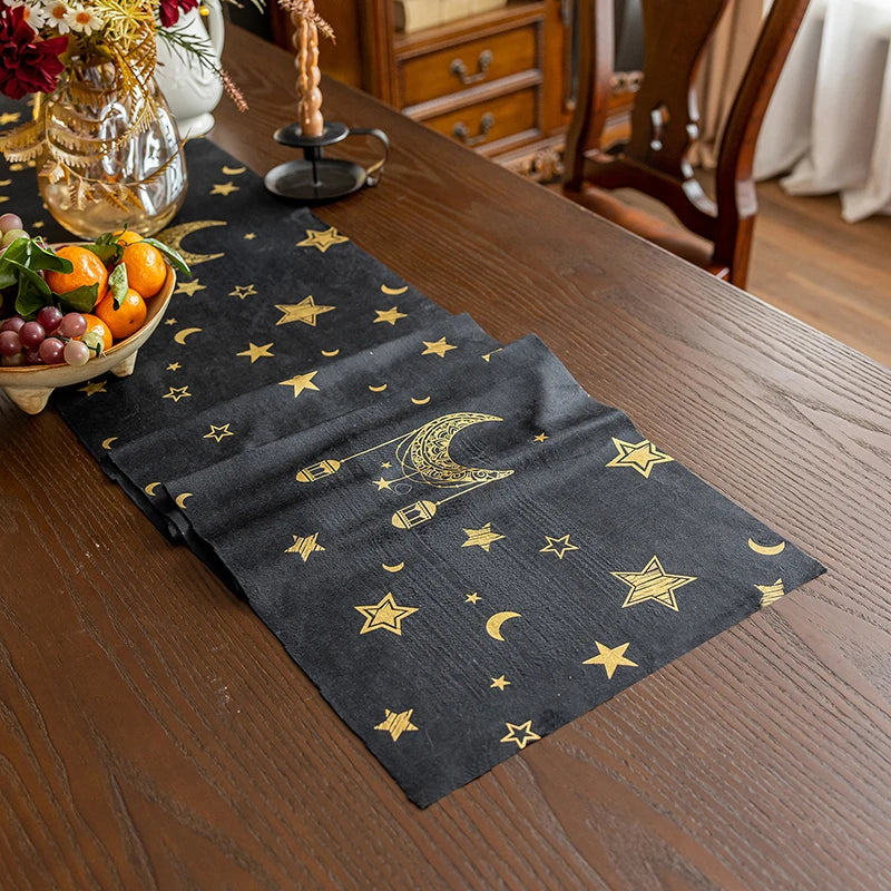 Ramadan Table Cloth Muslim Eid al Fitr Party Table Runner Mubarak Party Decoration Eid Dinnerware Crescent Moon and Star Decor