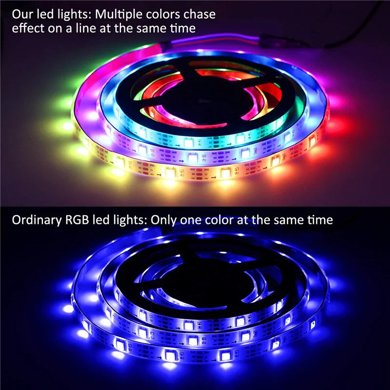 TUYA LED Strip Lights WS2812 RGBIC Addressable Strip Light with Chasing Effect Wifi USB 5V Smartlife Dreamcolor For TV Bedroom