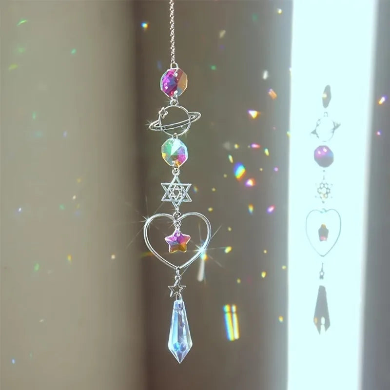 1Pc Galaxy Star Moon Crystal Wind Chime Pendant for Home Decor Garden Suncatcher Dream Catcher Pendant Holiday Party Supplies