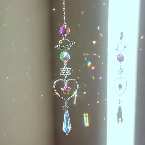 1Pc Galaxy Star Moon Crystal Wind Chime Pendant for Home Decor Garden Suncatcher Dream Catcher Pendant Holiday Party Supplies