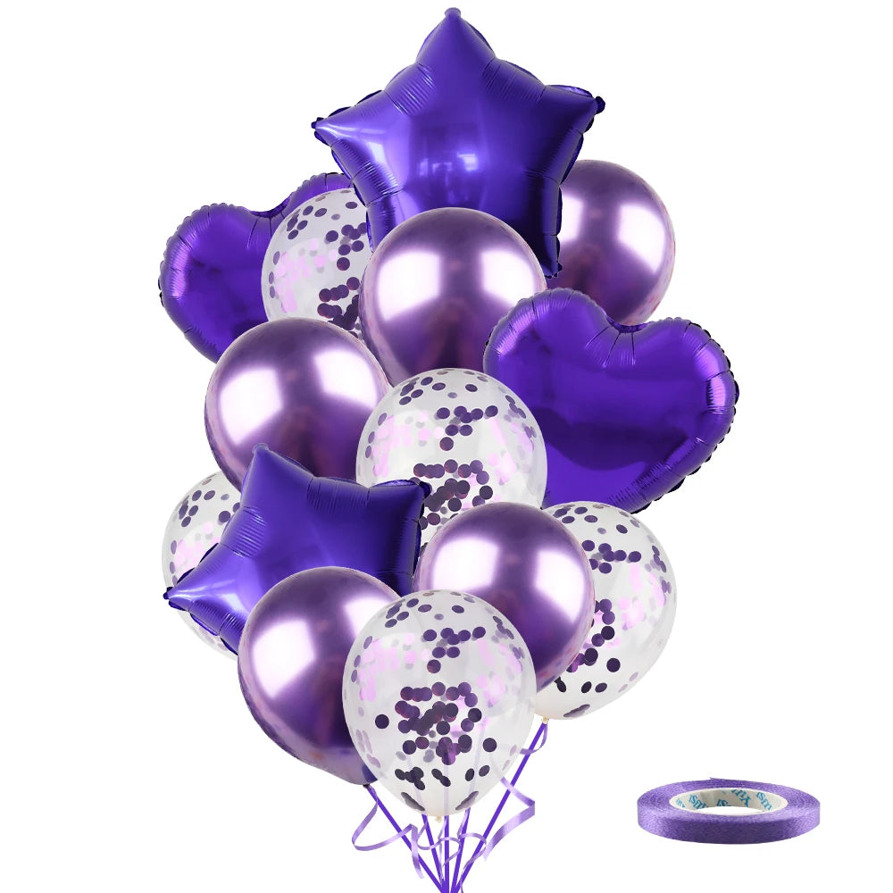 Heart Star Balloon Metallic Balloons 14pcs Gold Red Blue Pink Confetti Baloon Set For Happy Birthday Baby Shower Wedding Globos