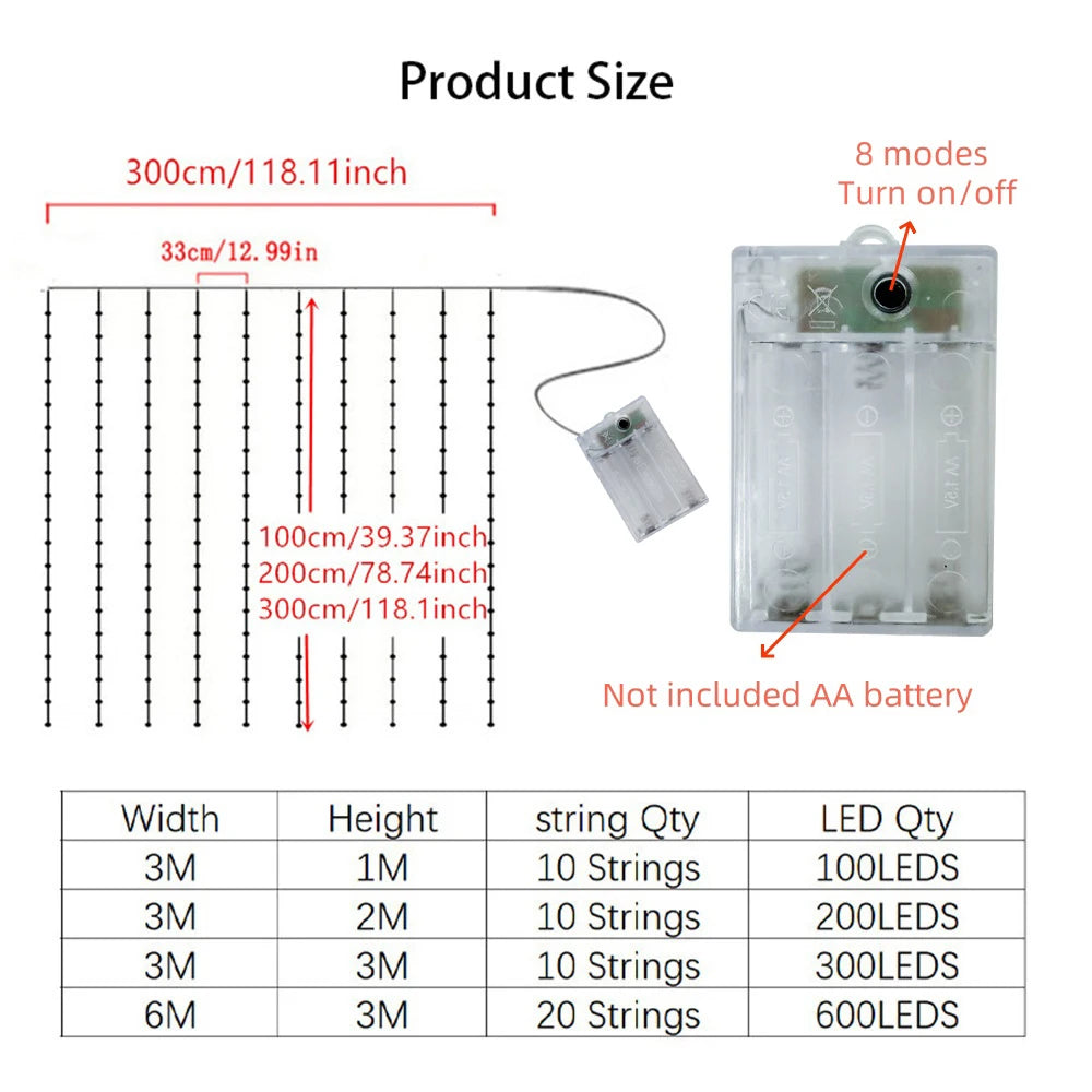 LED Curtain Fairy Light String Battery Power Outdoor Bedroom Decoration Ramadan Home Decoration 2026 Valentine's Day Eid Mubarak