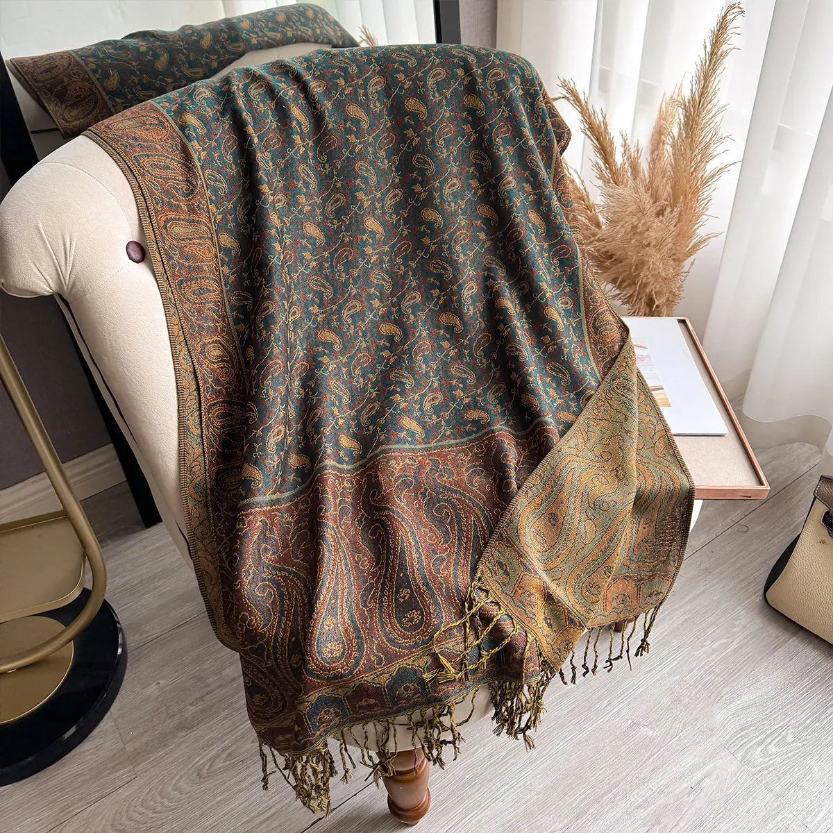 Large Size Pashmina Shawl Tassel Paisley Small flowers Element Scraf Casual Outdoor Wear Muslim Headscarf Elegant Wrap for Women