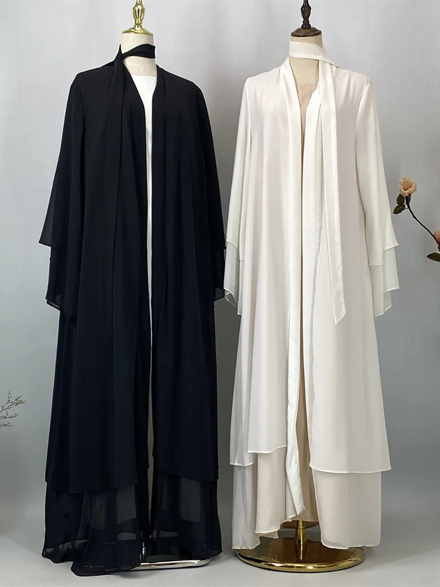 2025 Ramadan Kebaya Chiffon Open Abaya – Modest Women Muslim Kaftan Dress