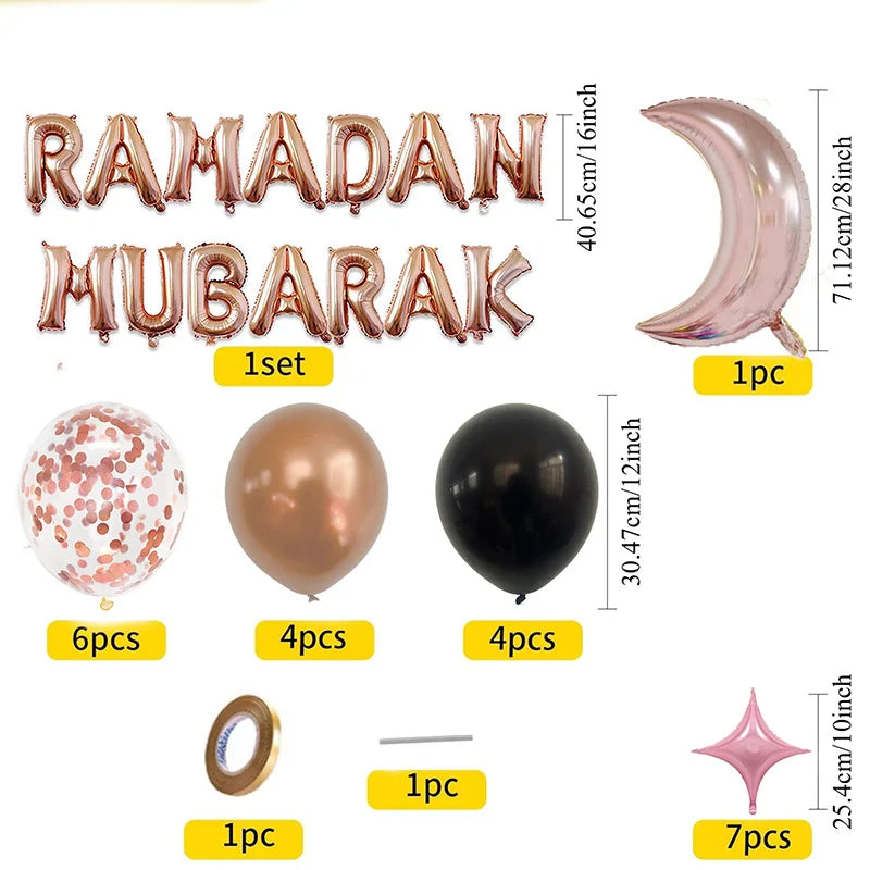 1Set Umrah Mubarak Balloon Set Banner Muslim Festival Home DIY Decor Eid Mubarak Ramadan Kareem Hajj Party Supplies