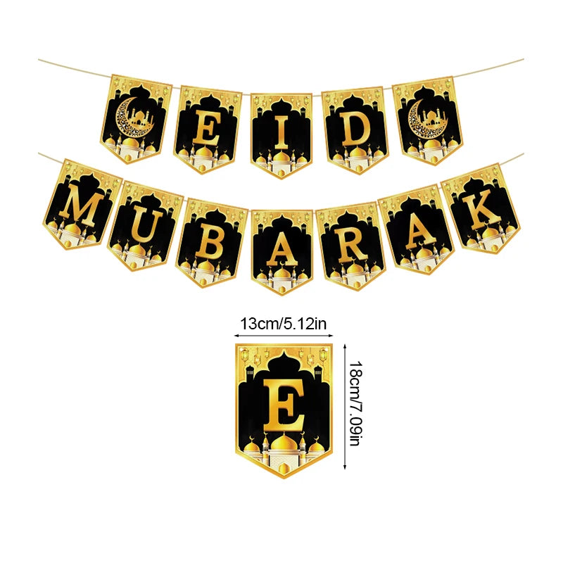 Eid Mubarak Paper Banner Garland 2026 Ramadan Moon Star Mosque Hanging Swirl Home Decoration Ornaments Islamic Muslim Party Gift
