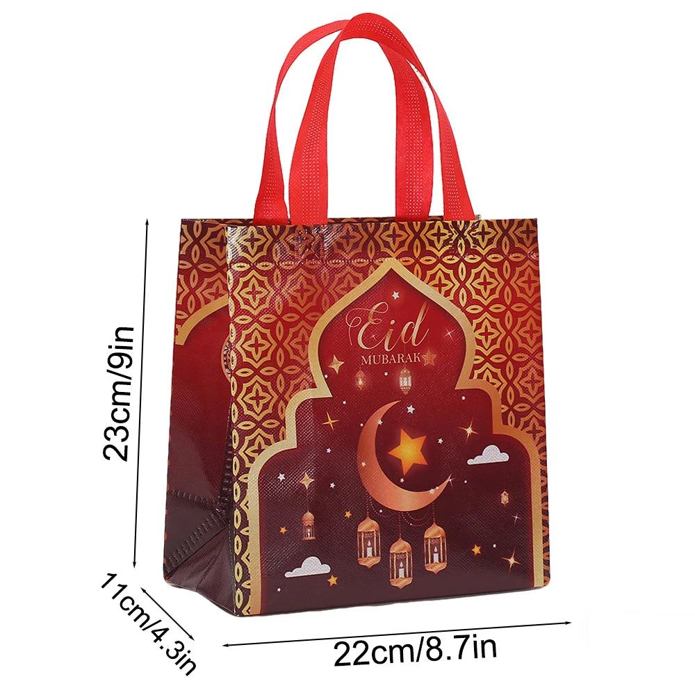 6/12pcs Eid Mubarak Non-Woven Gift Bags with Handle Ramadan Gift Packaging Bag Ramadan Kareem Decor Islamic Festival Party Favor