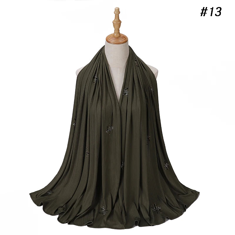 Ribbed Jersey Hijab Soft Breathable Stretch Scarf Shiny Sequins Muslim Shawls Wraps Islamic Headscarf Foulard