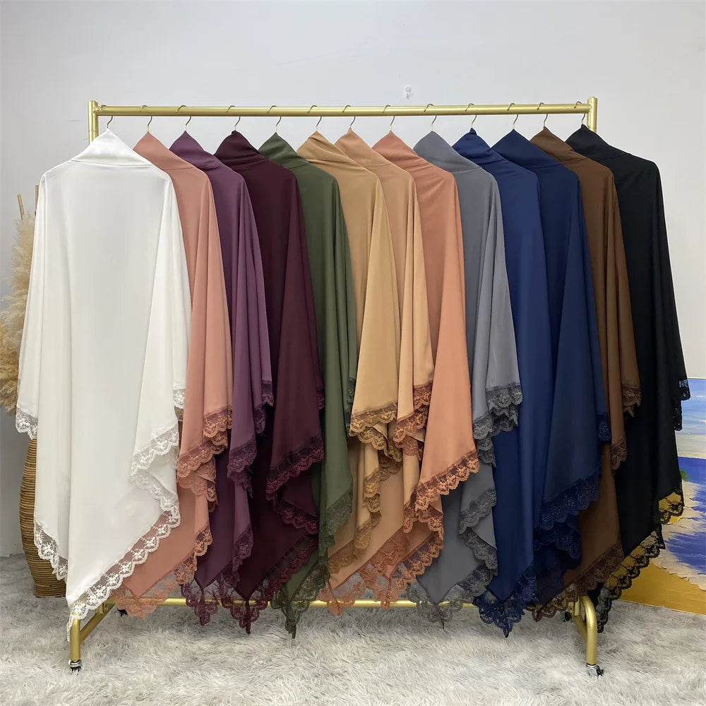 Eid Khimar Lace Long Khimar Hijab Scarf Muslim Modest Prayer Hijabs Islam Clothing Ramadan Djellaba Kebaya Jalabiya Headscarf