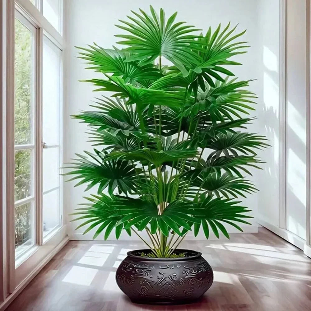 24-Leaves 31.5 Inch Artificial Fan-Leaf Sunflower Palm Tree – Large Fake Decorative Plant