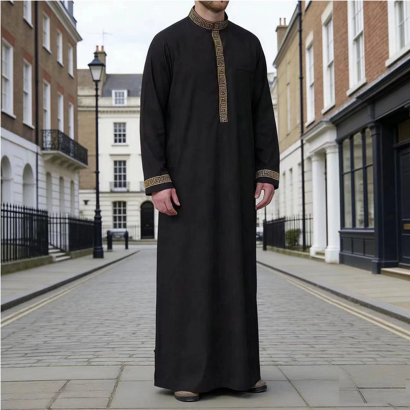 Muslim men's thobe long-sleeved embroidered Saudi Arabia elegant Islamic traditional clothing for festivals Arab Robe Dress