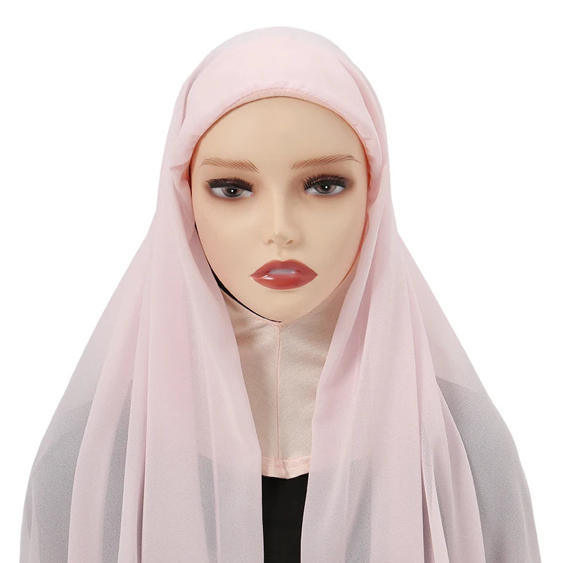 Instant Hijabs Cap with Neck Cover Ready to Wear Scarves Chiffon Hijab For Woman Veil Muslim Islamic Scarf For Women's Headscarf