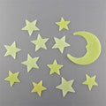 Stars Moon Sun Luminous Glow In The Dark Fluorescent Home Wall Stickers Decal (11 Stars +1 moon)/set