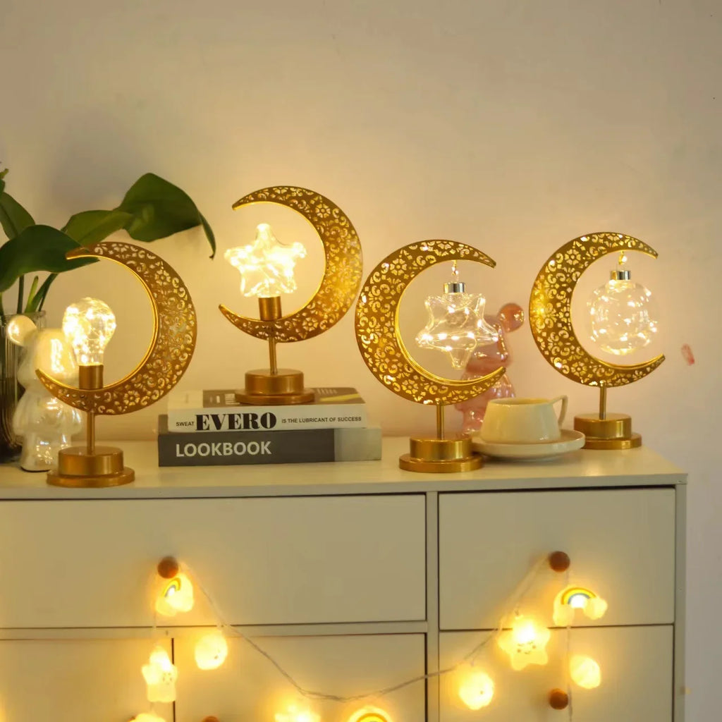 Ramadan Moon Led Light 2026 Eid Mubarak Decoration Metal Lamp for Home Room Ramadan Kareem Islamic Muslim Eid Al Adha Party Gift
