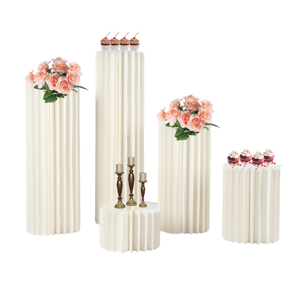 5 PCS Foldable Cylinder Pedestal Stand, Wedding Centerpieces Vase Dessert Table Party Decor, Roman Pillar for Wedding Birthday