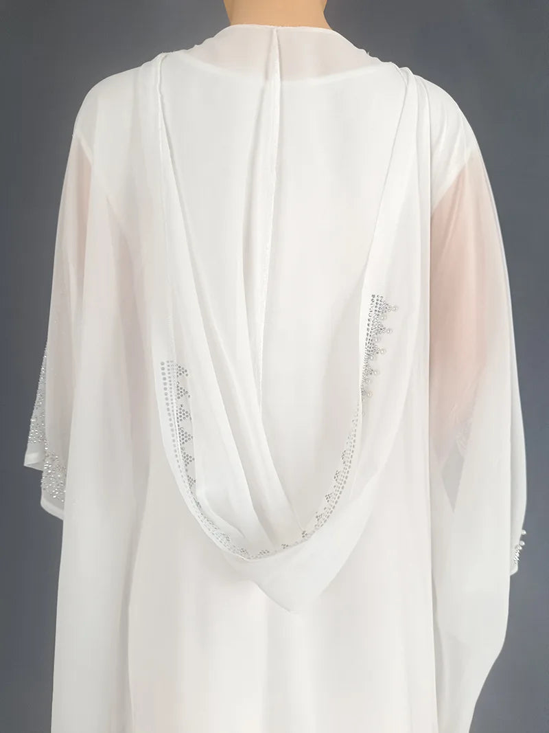 Eid Muslim Dress for Women – Hooded 2-Piece Diamond Jalabiya Kaftan