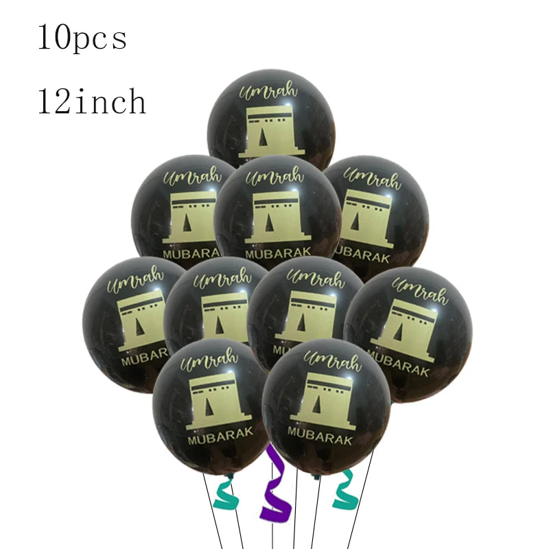 Black Gold Umrah Mubarak Latex Foil Balloon Eid Mubarak Islamic Muslim Ramadan Kareem Festival Party  Eid al Adha Decor Supplies