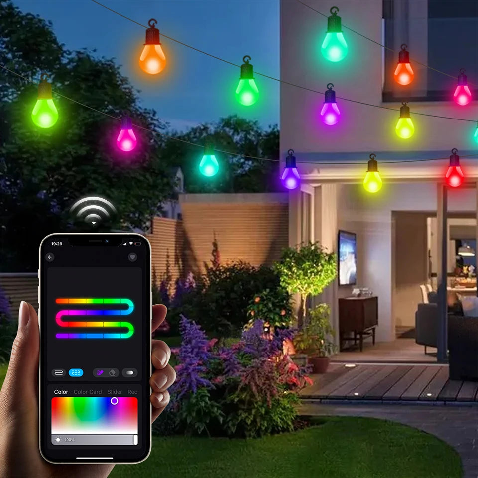 Smart WIFI and Bluetooth G40 LED Bulb String 15M/30M USB Festoon Fairy Lights Room Outdoor Garden Camping Decor Garland Light