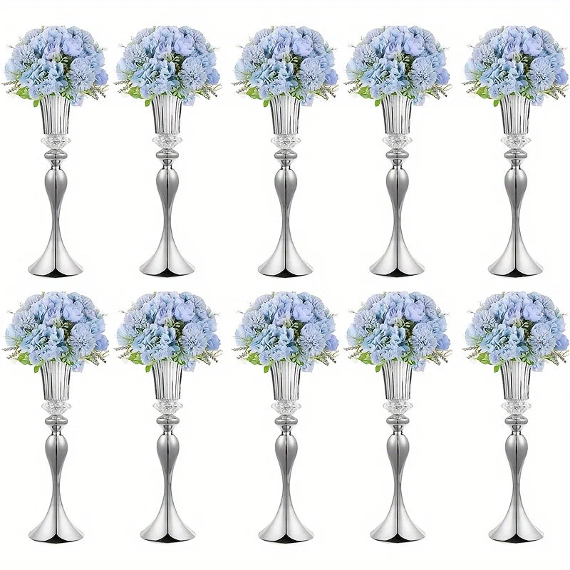 Set of 2/10 Crystal Flower Stands, 22 Tall Vases, Metal Centerpiece Vases for Table Decoration, Christmas, Party Decoration