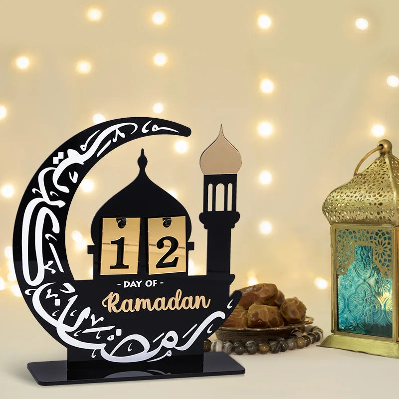 Black Gold Ramadan Countdown Calendar Gift Day Of Acrylic Ramadan Calendar Ornament With Replacing Number 2025 Eid Mubarak Decor