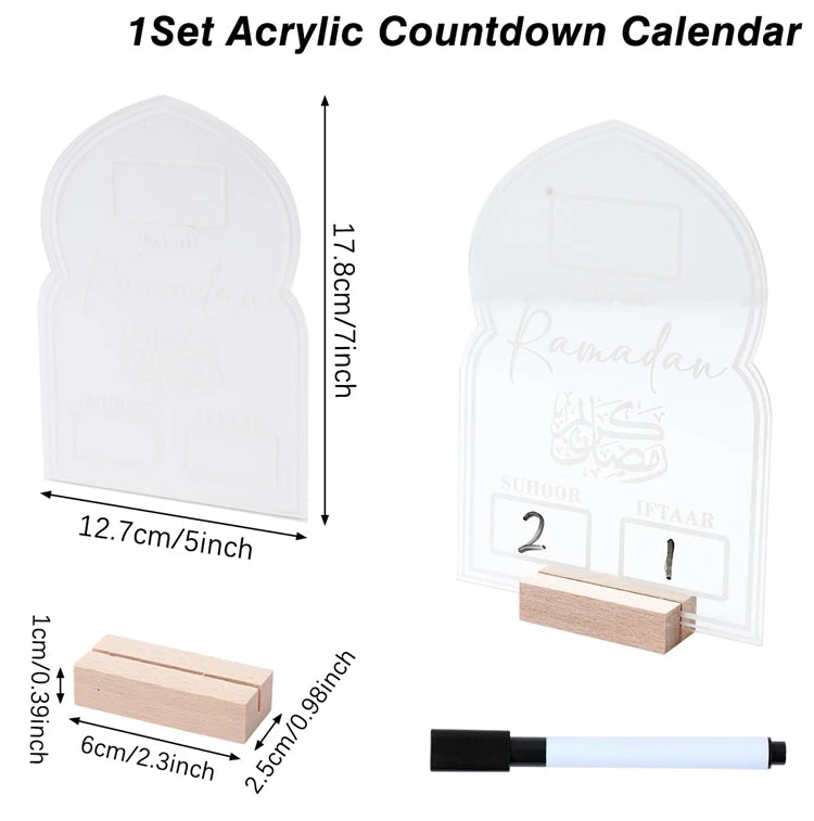 Ramadan Countdown Calendar Acrylic Eid Mubarak Ornament Kareem Ramadan Decoration 2025 For Home Islamic Muslim Party Decor Gifts
