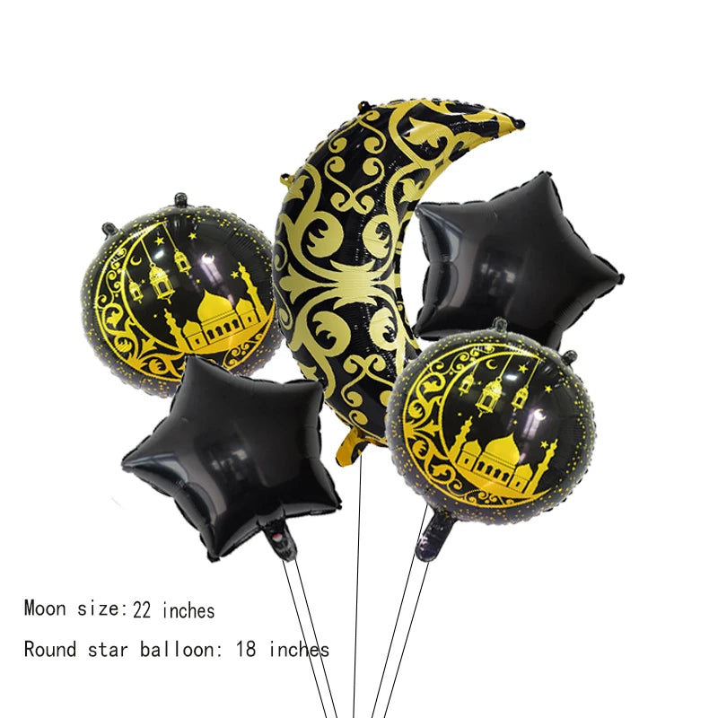 Black Gold Hajj Mubarak Star Moon Letter Foil Balloon Set Eid Mubarak Islamic Muslim Pilgrimage Festival Party Decor Supplies