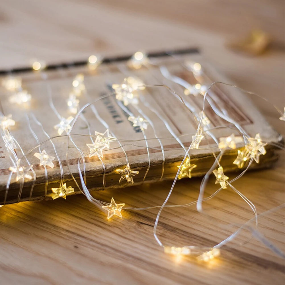 LED Star Copper String Lights, 10–60 LED Fairy Light, Christmas Party & Wedding Decor, Home Outdoor Patio Twinkle Lamps