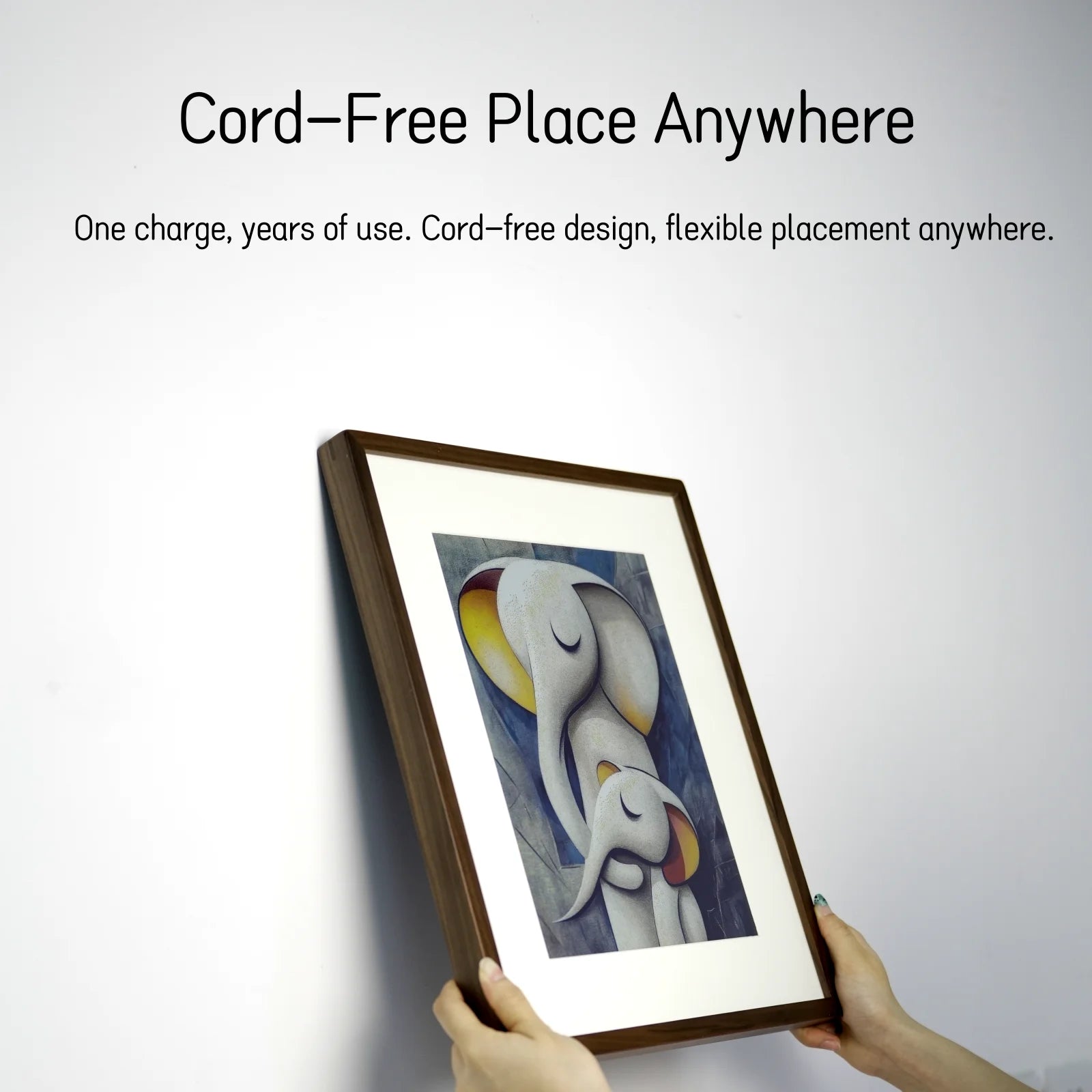 Hindetel 7.3 Inch Color Digital E-Ink Wooden Art Picture Frame, Wall Mounted, AI Generated for Home & Office