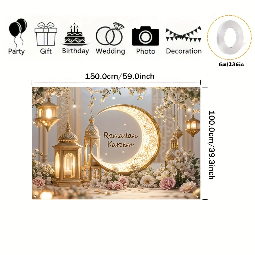 Elegant Ramadhan mural banner, durable wall decoration for room and party, festive home decor for New Year and Eid celebrations