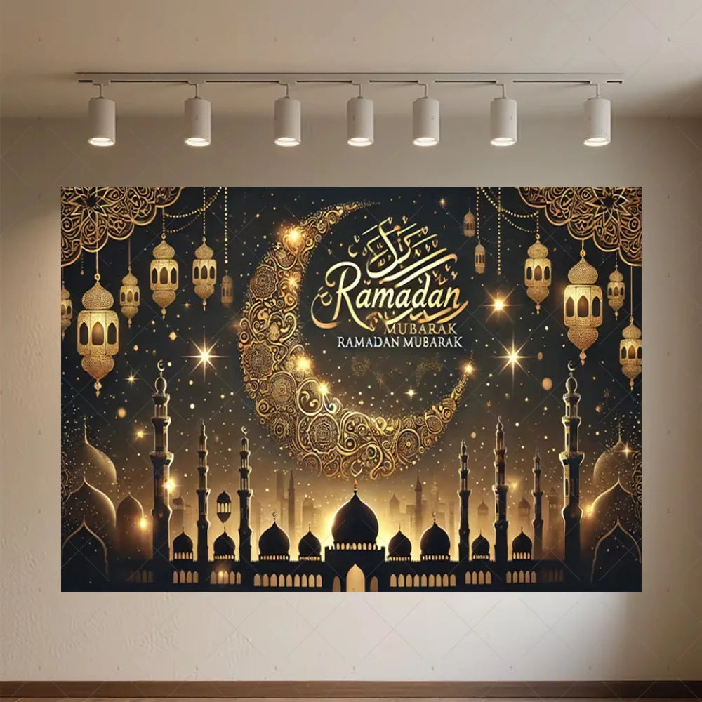 Background of The Moon Mosque Themed Party During Eid Fitr, Islamic Muslim Karim Ramadan Party Decoration Photography Background