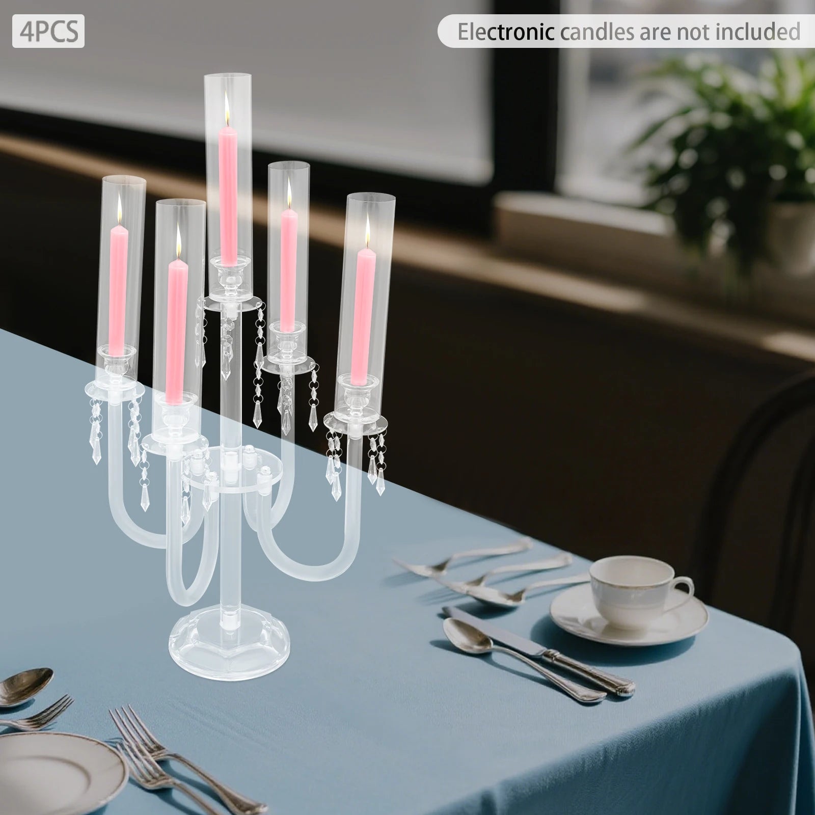 4PCS 4+1 Arms Acrylic Candle Holders  Candelabra Wedding Table Centerpieces Flower Stands Party Candlesticks Decoration