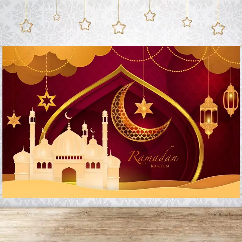 Happy EID Ramadan Festivals Mosque Moon Lantern Mubarak Poster Party Decoration Banner Photo Background Photography Prop Supply