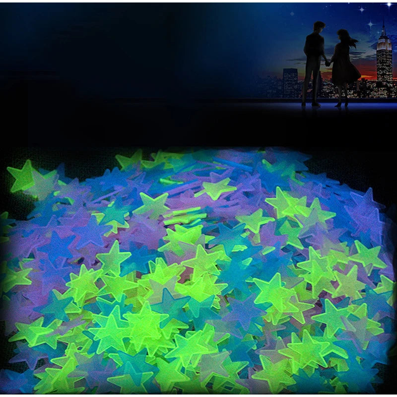 100/50/3pcs Glow In The Dark 3D Star Moon Wall Stickers Glow Sticker Christmas New Year Bedroom Ceilings Decor Glow Wall Sticker