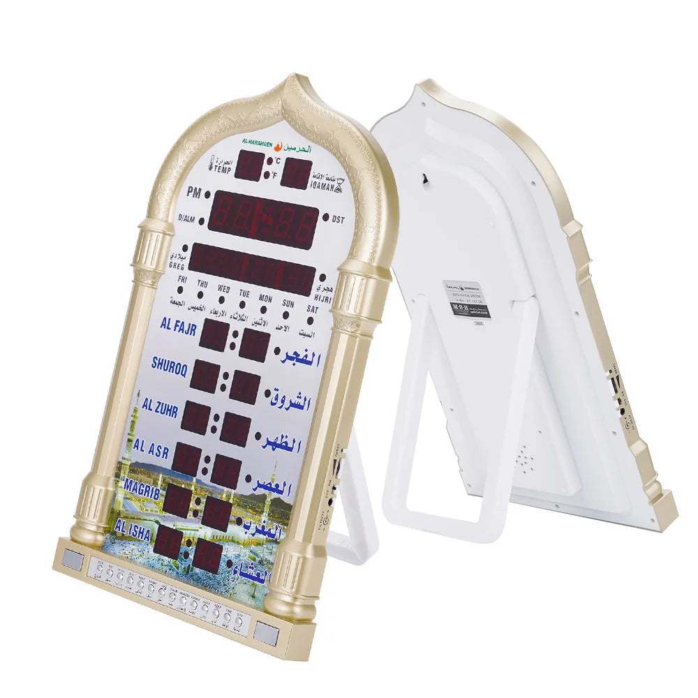 12V Azan Mosque Mosque Clock Calendar Muslim Prayer Wall Clock Alarm Islamic Mosque Azan Calendar Ramadan Home Decor Wall Clock