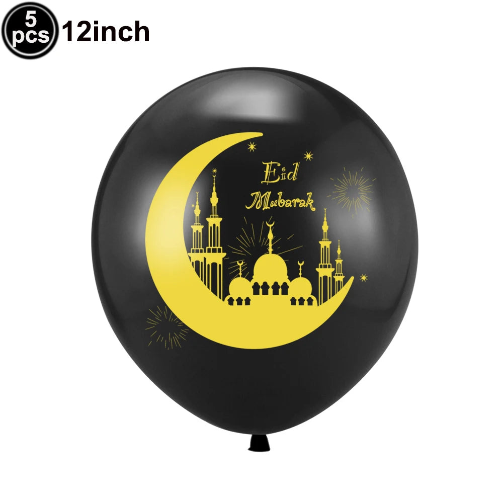Ramadan Gold Moon Balloon Round Eid Holiday Foil Balloons Eid Mubarak Latex Balloons Ramadan Islamic Festival Party Decorations