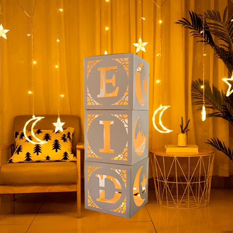 Eid Mubarak Hollow Boxes Hollow Paper Decorative Boxes Eid Balloons Boxes Eid al-Adha Ramadan Mubarak Muslim Islamic Supplies