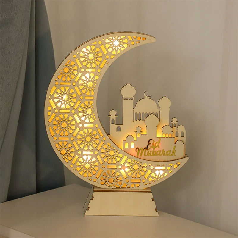 Ramadan Wooden Ornament Moon and Star Hollow Mesh Wall Decor Eid Mubarak Muslim Decor Ramadan Kareem Gift