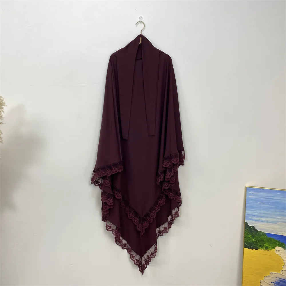 Eid Khimar Lace Long Khimar Hijab Scarf Muslim Modest Prayer Hijabs Islam Clothing Ramadan Djellaba Kebaya Jalabiya Headscarf
