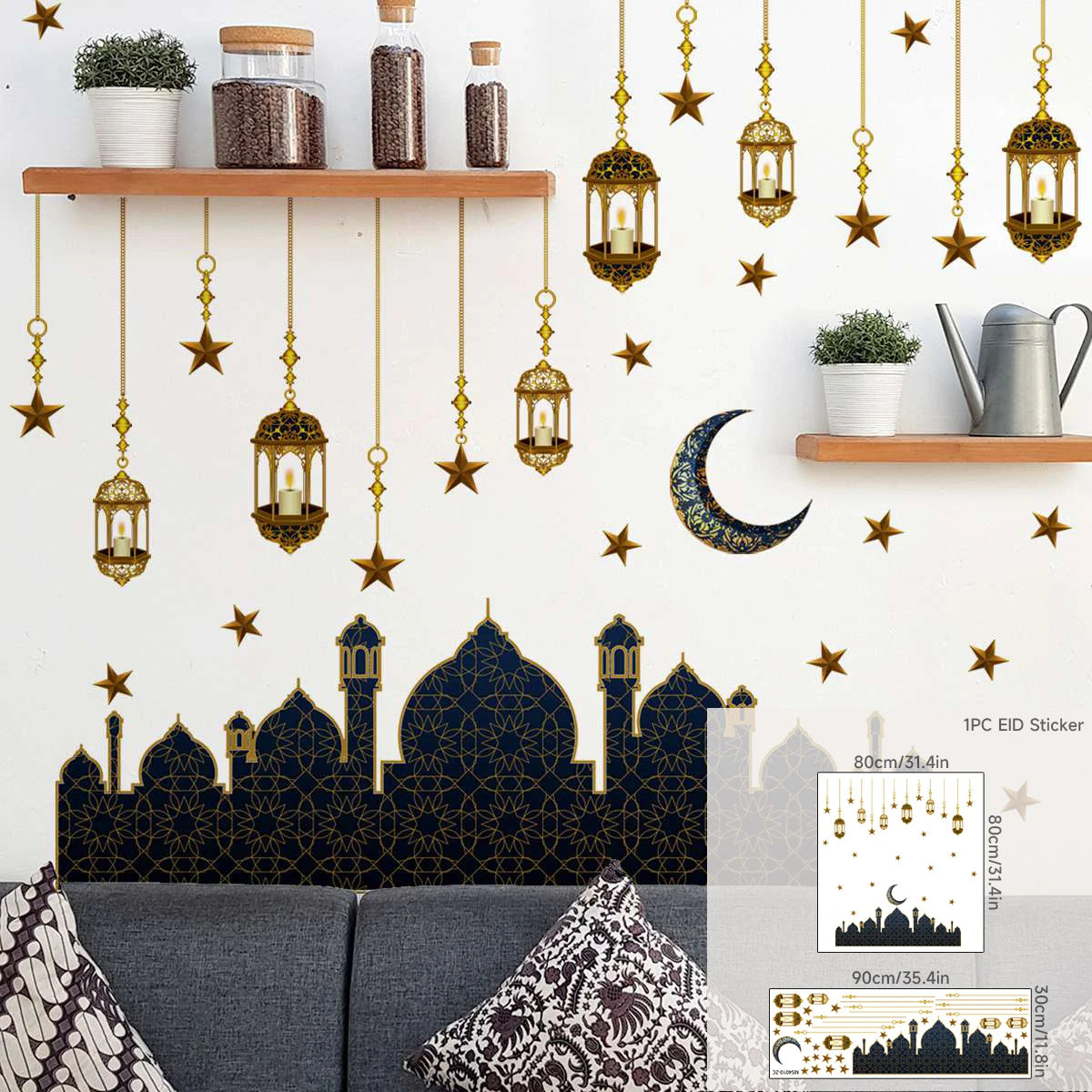 Eid Mubarak 2024 Window Stickers Ramadan Decorations for Home Islamic Ramadan Kareem Muslim Party Decor Eid Mubarak Gift Al Adha