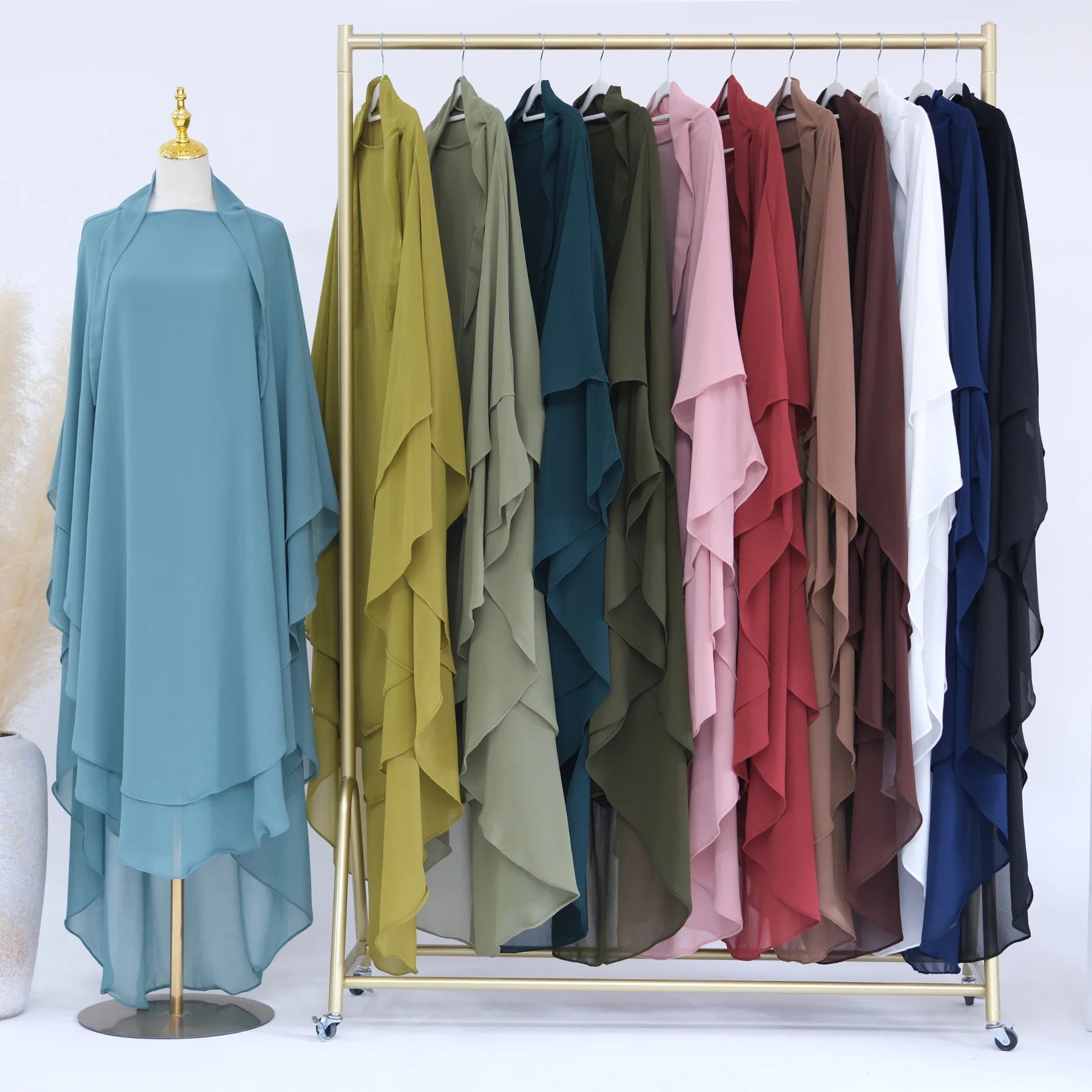 Extra Long Khimar Chiffon 2Layers Muslim Women Hijab Prayer Eid Hijabs Headscarf Shawl Veil Long Djellaba Niqab Ramadan scarf