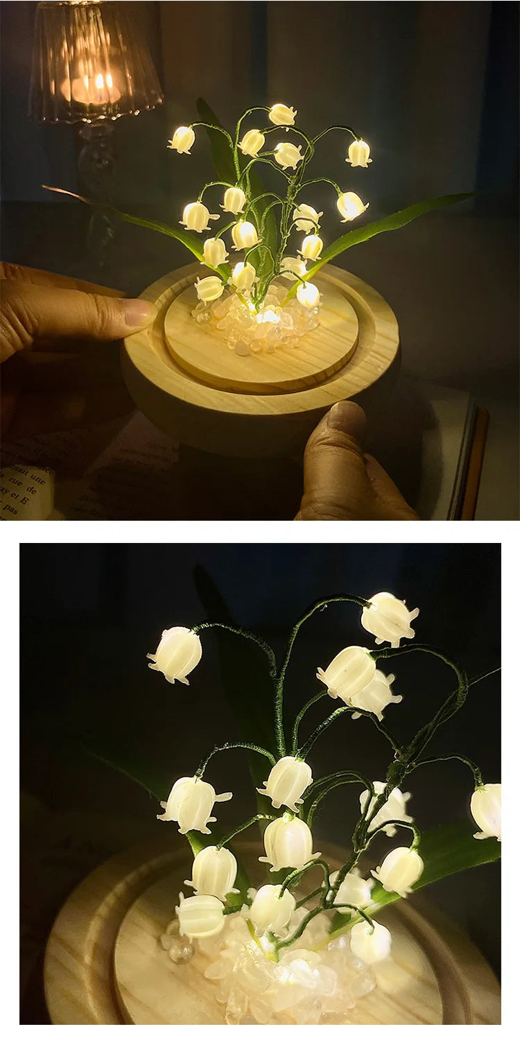 Exquisite Elegant Bell Flower Night Light Decoration, DIY Handcrafted Material Package, Glass Garden-style Bedroom Item,gifts