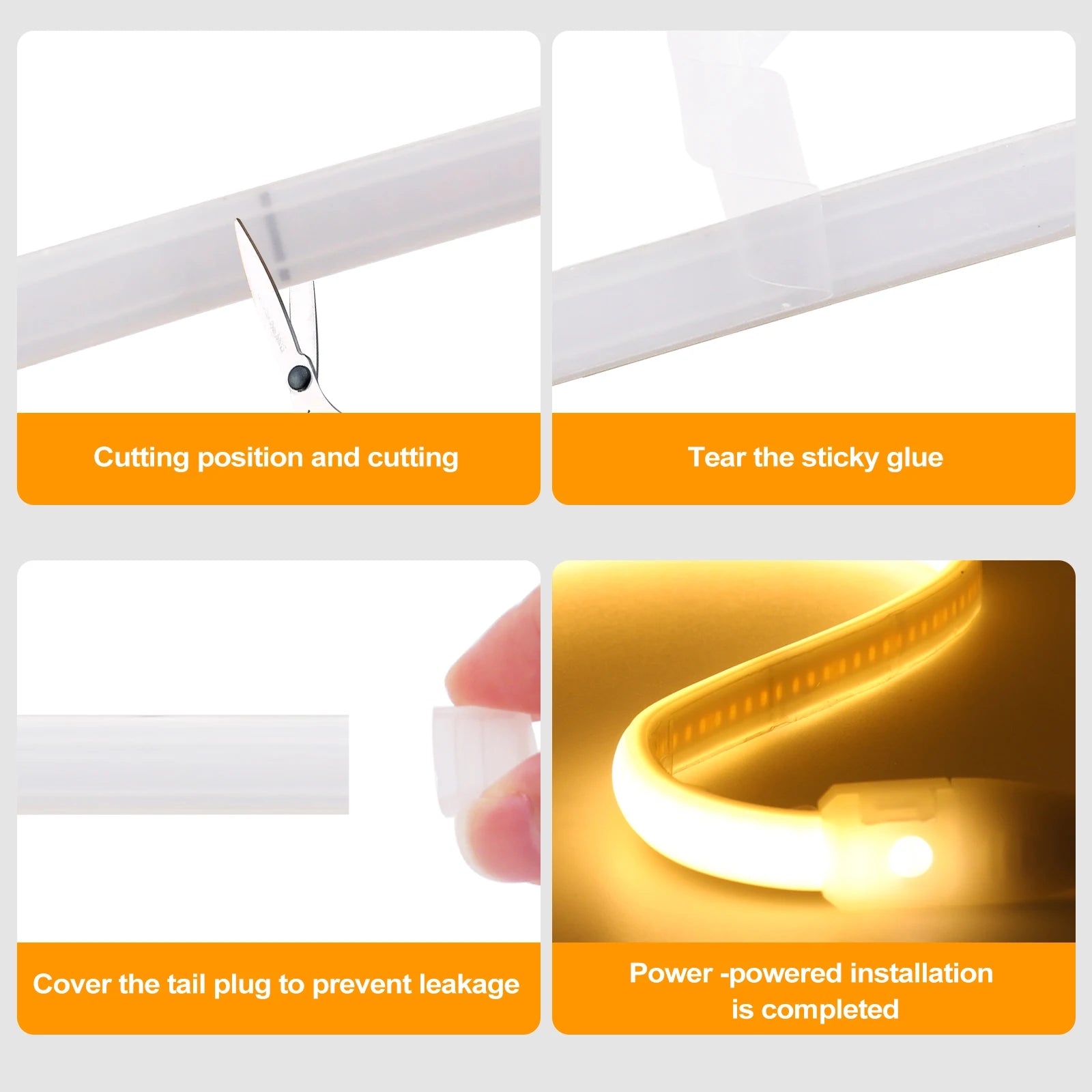 IP65 COB Self-adhesive Tape LED Neon Light Strips AC 230V RA90 Waterproof Outdoor Garden FOB Ribbon Lamp 2Pin Wire/EU Power Plug